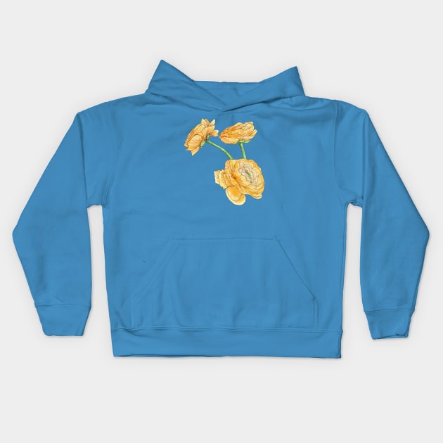 Yellow Peonies Kids Hoodie by Nicolashache